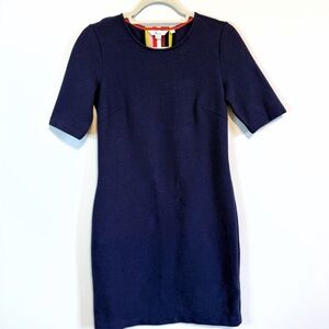 Boden Navy Fitted Midi Dress A-Line with Half Sleeves in Stretchy Fabric